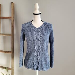 Talbots Petite Blue Cable Knit Zipper Accent Sweater Sz SP
